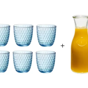 Bormioli Rocco Glazen Slot Blauw 290 ml - 6 Stuks + Cookinglife Karaf 1 Liter