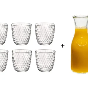 Bormioli Rocco Glazen Slot Transparant 290 ml - 6 Stuks + Cookinglife Karaf 1 Liter