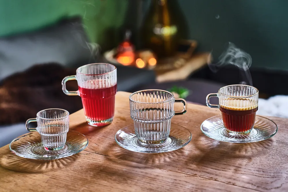 Bormioli Rocco Theeglazen - Koffiekopjes met oor - Stapelbaar - Barshine 250 ml - 6 Stuks