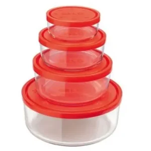 Bormioli Rocco Vershoudbakjes Frigoverre - Glas - Rood 4-Delig