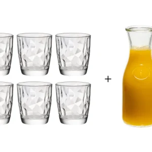 Bormioli Rocco Waterglazen Diamond 300 ml - 6 Stuks + Cookinglife Karaf 1 Liter