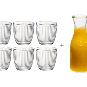 Bormioli Rocco Waterglazen Line Transparant 290 ml - 6 stuks + Cookinglife Karaf 1 Liter