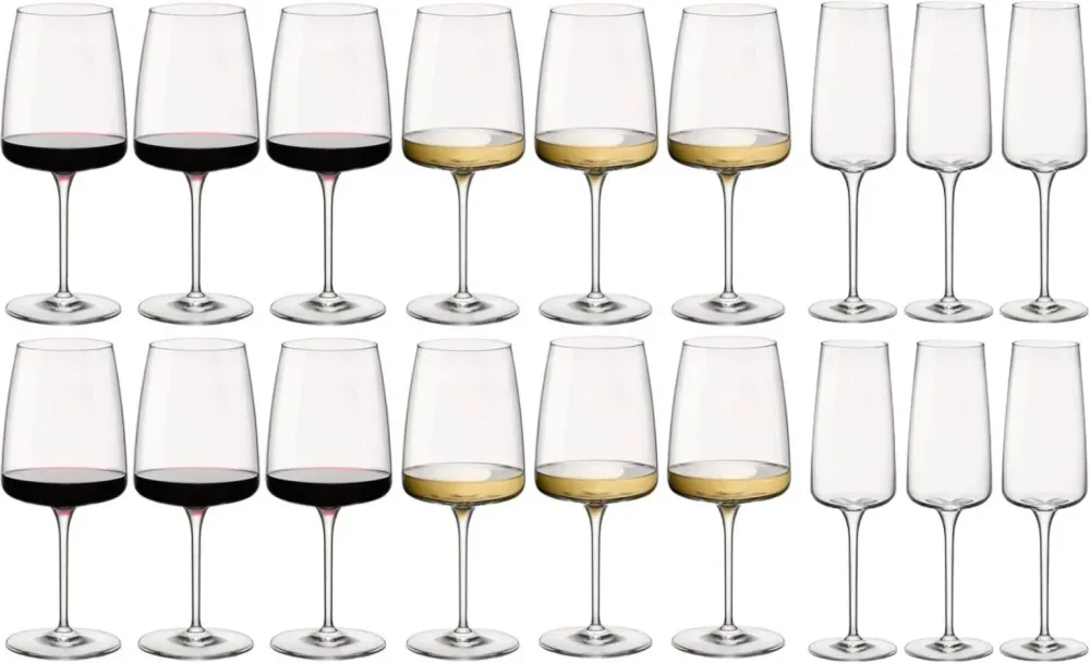 Bormioli Rocco Wijnglazen Set Nexo (Rode wijnglazen, Witte wijnglazen en Champagneglazen) - 18 delige set