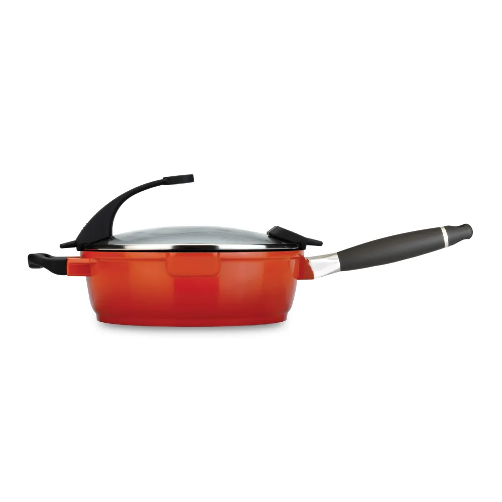 Braadpan met deksel oranje 24 cm