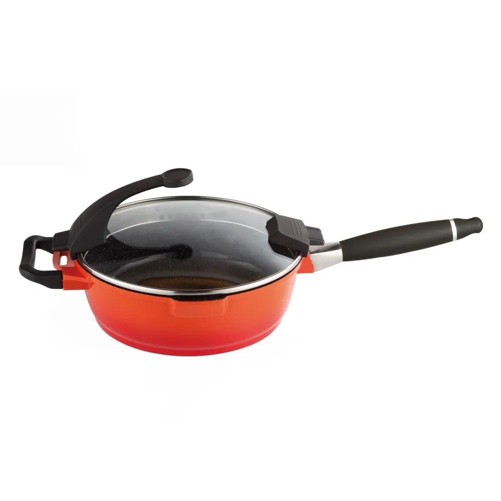 Braadpan met deksel oranje 24 cm