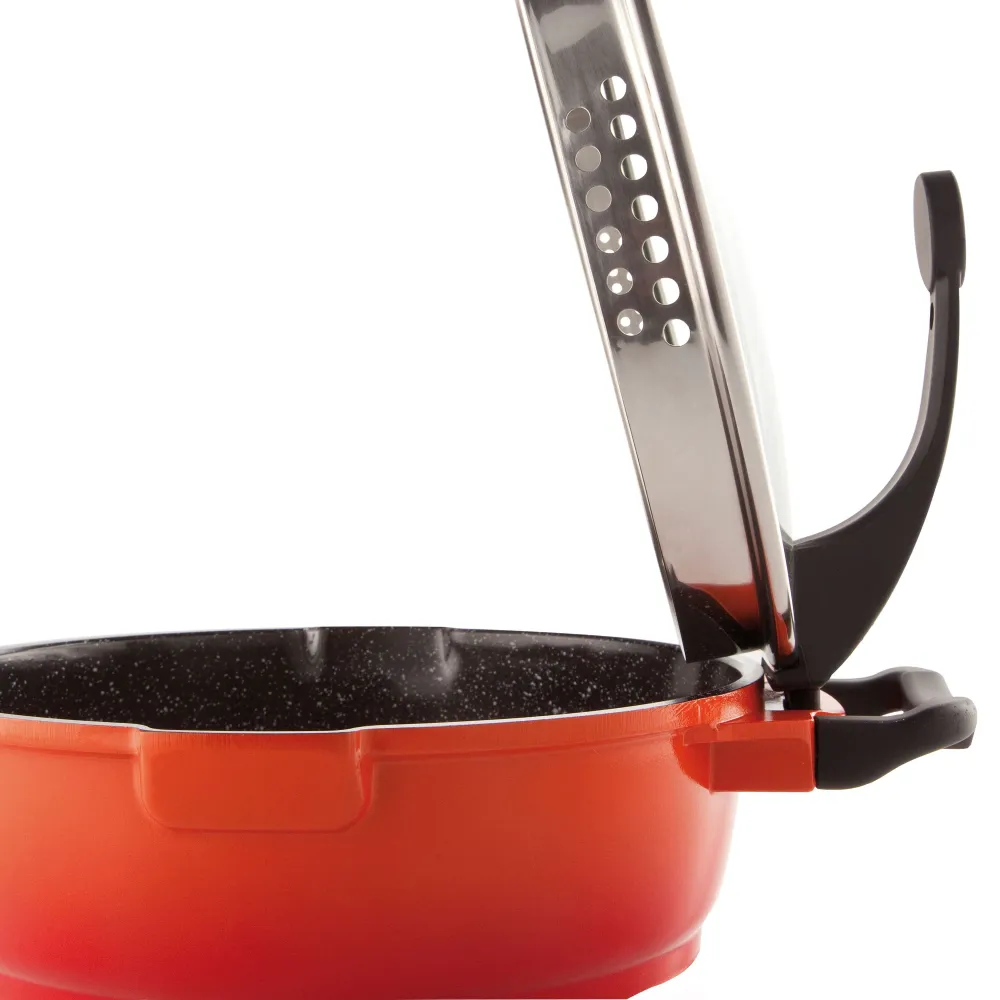 Braadpan met deksel oranje 24 cm