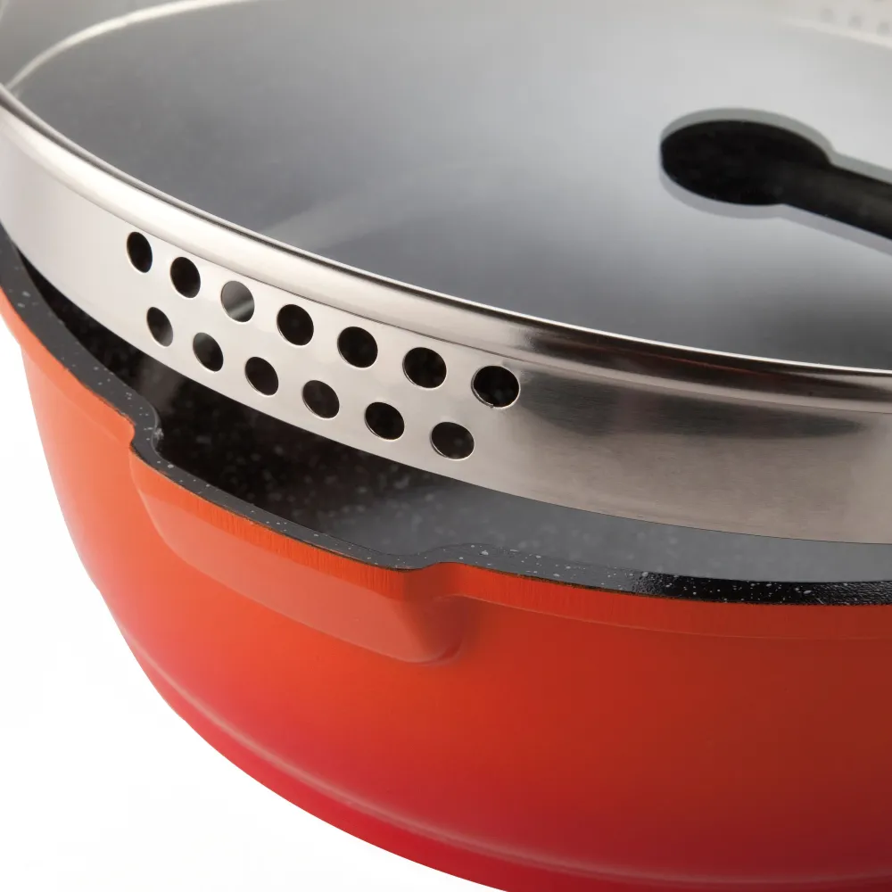 Braadpan met deksel oranje 24 cm