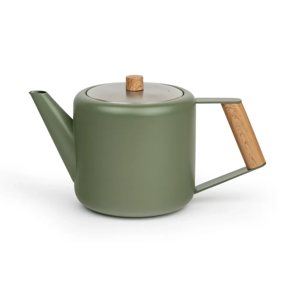 Bredemeijer - Dubbelwandige theepot Duet Design Boston - 1,1 liter - RVS - Legergroen