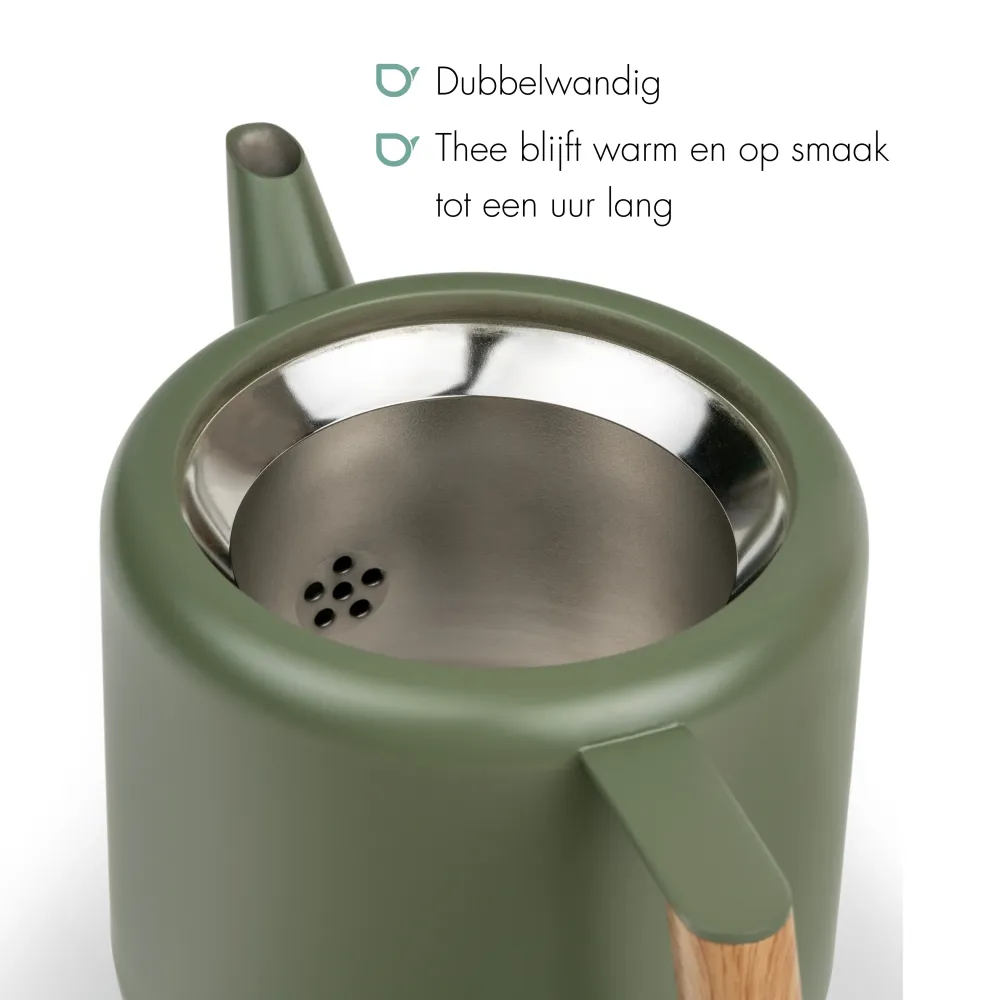 Bredemeijer - Dubbelwandige theepot Duet Design Boston - 1,1 liter - RVS - Legergroen