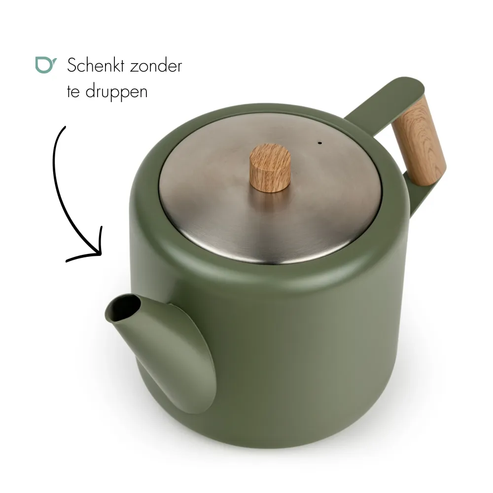 Bredemeijer - Dubbelwandige theepot Duet Design Boston - 1,1 liter - RVS - Legergroen