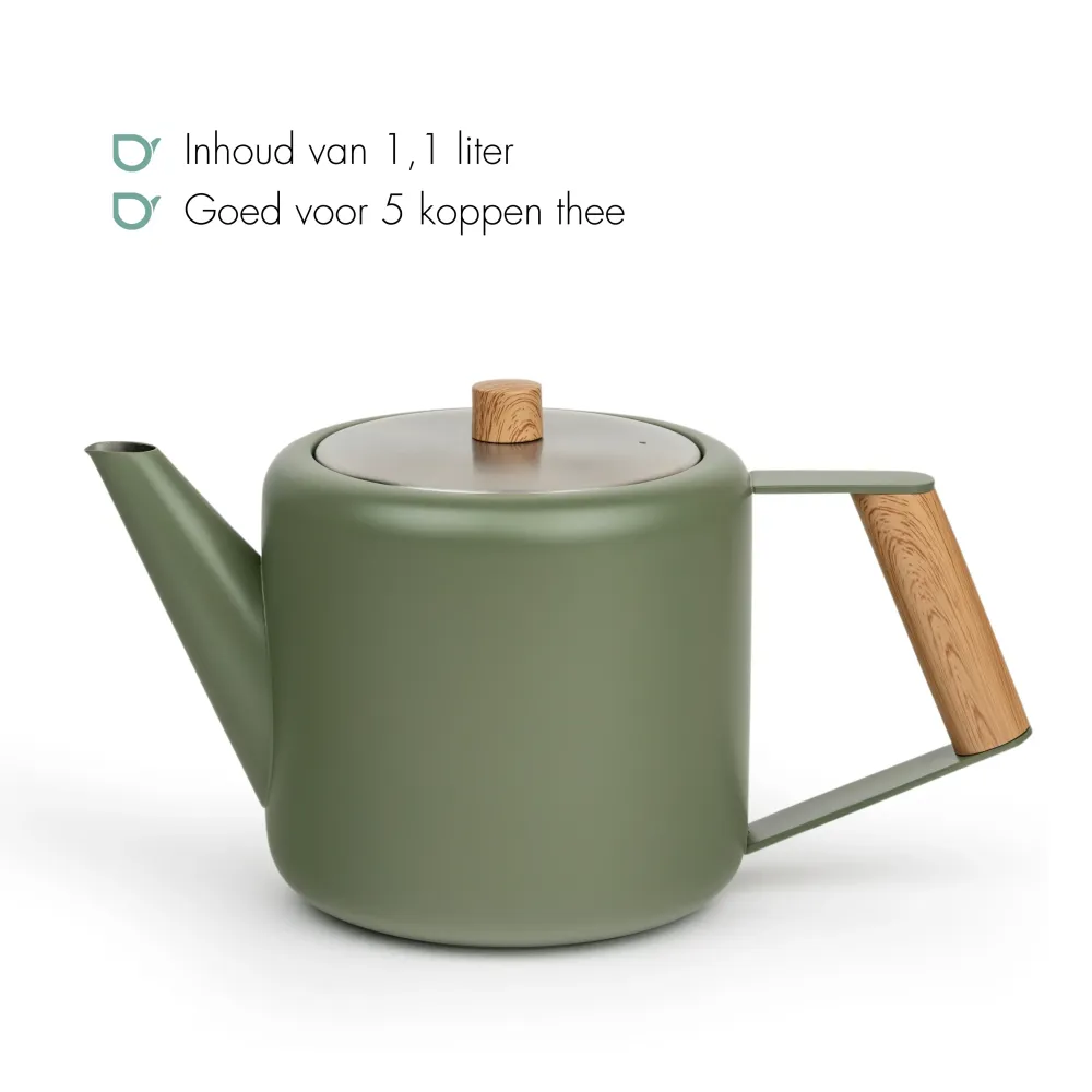 Bredemeijer - Dubbelwandige theepot Duet Design Boston - 1,1 liter - RVS - Legergroen