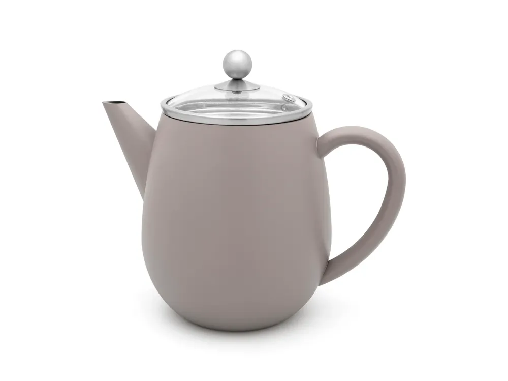 Bredemeijer - Dubbelwandige theepot Eva - 1,1 liter - Betongrijs - Met filter