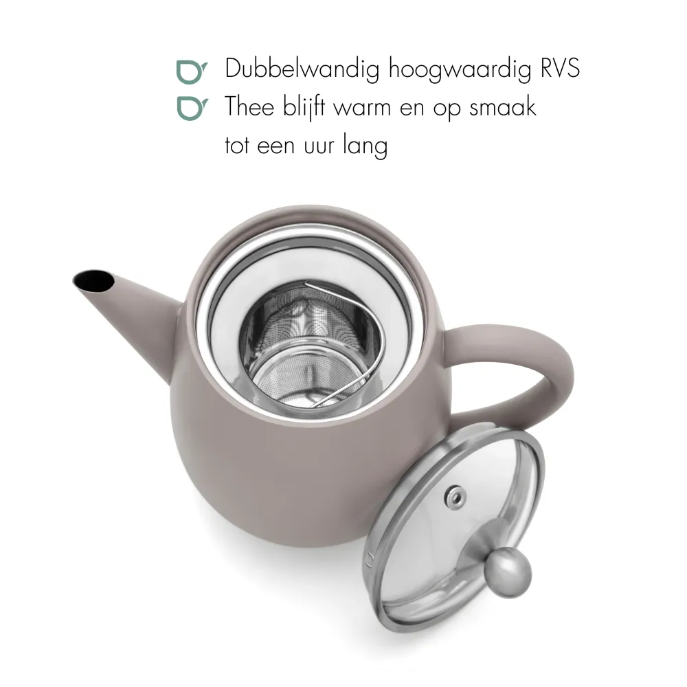Bredemeijer - Dubbelwandige theepot Eva - 1,1 liter - Betongrijs - Met filter