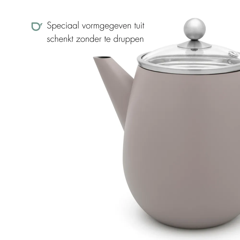 Bredemeijer - Dubbelwandige theepot Eva - 1,1 liter - Betongrijs - Met filter