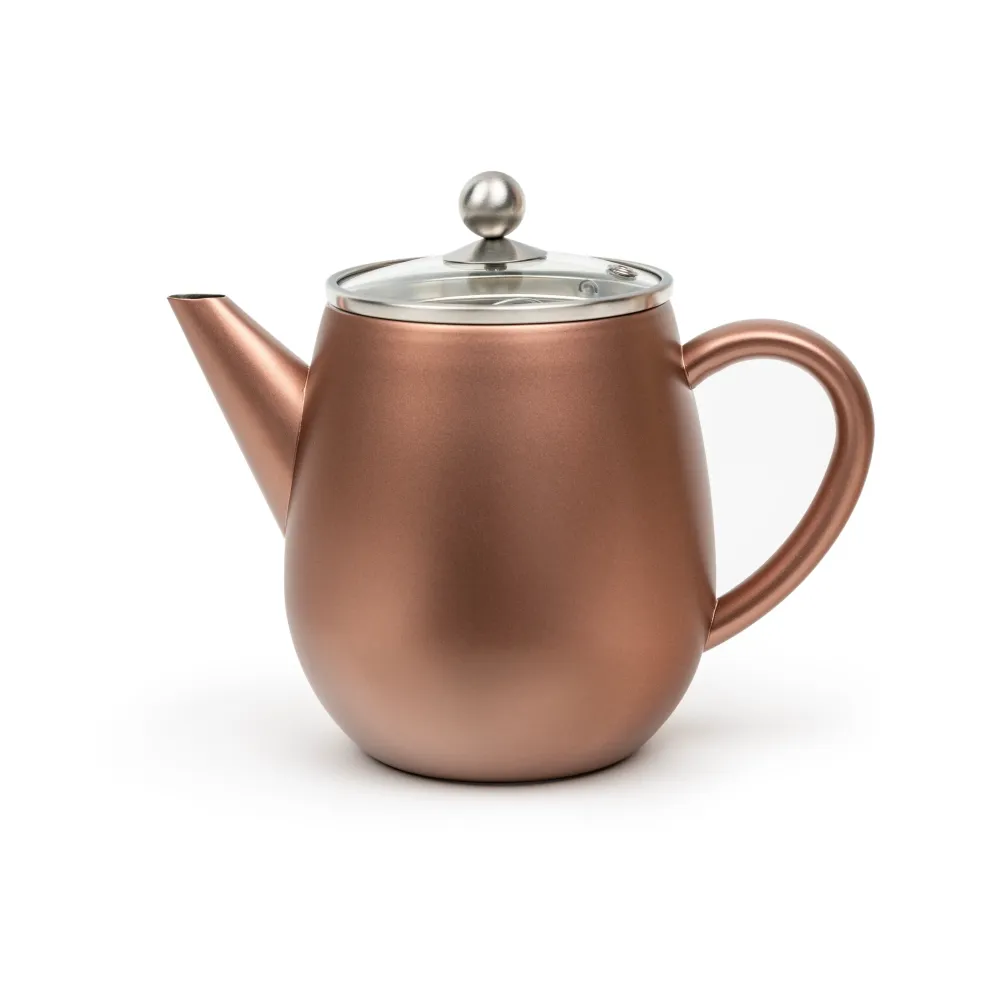 Bredemeijer - Dubbelwandige theepot Eva - 1,1 liter - Roestbruin - Met filter