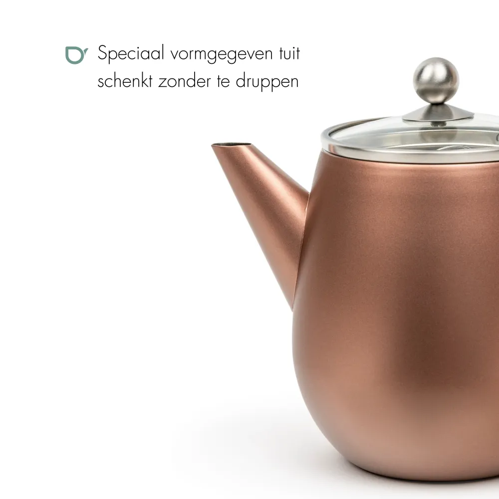 Bredemeijer - Dubbelwandige theepot Eva - 1,1 liter - Roestbruin - Met filter