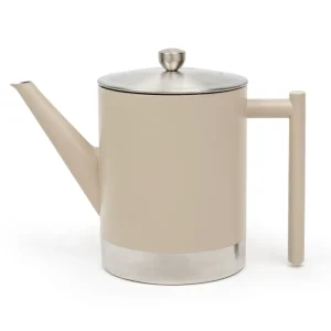 Bredemeijer - Dubbelwandige theepot Minuet Cylindre - 1,2 liter - Taupe - Met filter