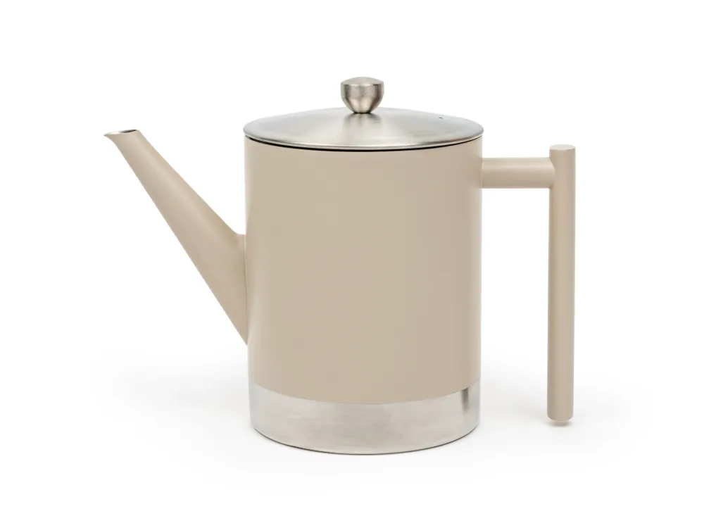 Bredemeijer - Dubbelwandige theepot Minuet Cylindre - 1,2 liter - Taupe - Met filter
