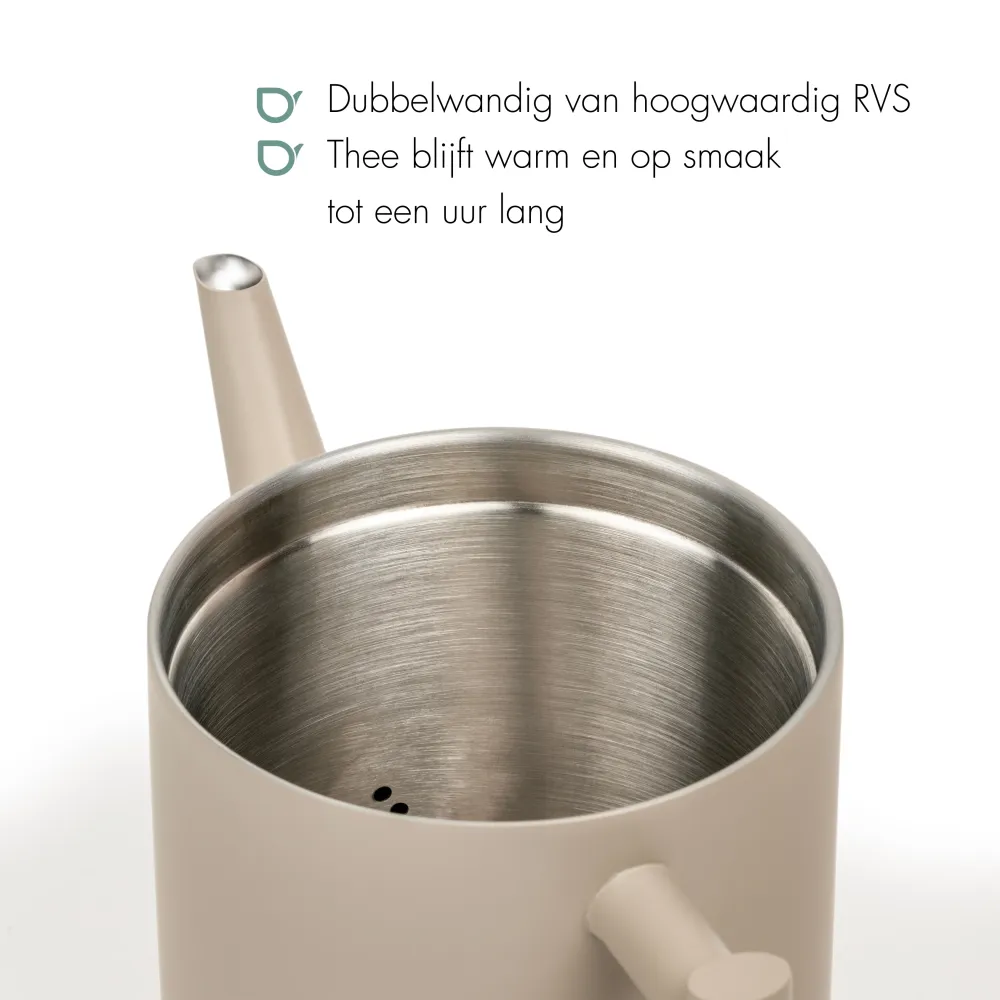 Bredemeijer - Dubbelwandige theepot Minuet Cylindre - 1,2 liter - Taupe - Met filter