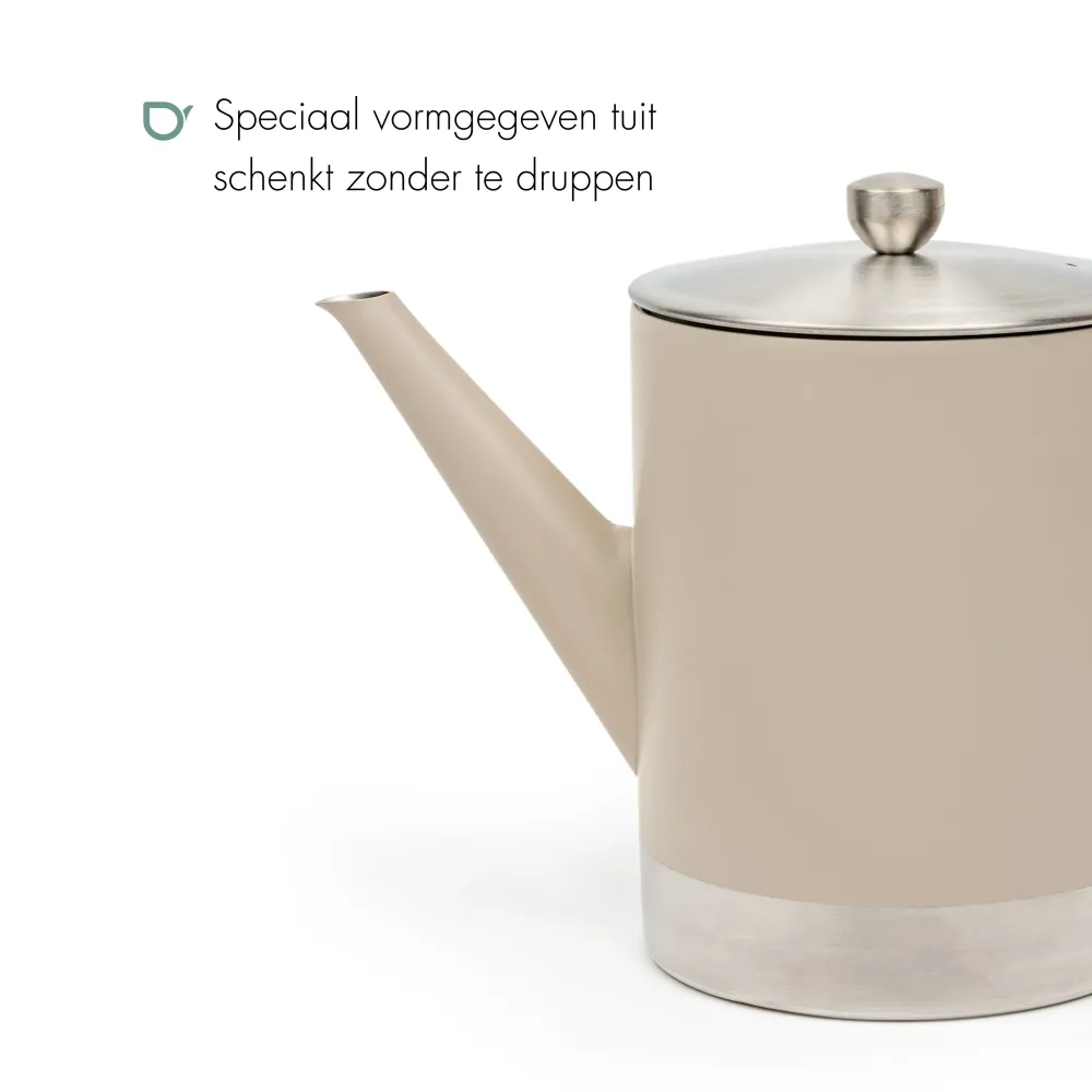 Bredemeijer - Dubbelwandige theepot Minuet Cylindre - 1,2 liter - Taupe - Met filter
