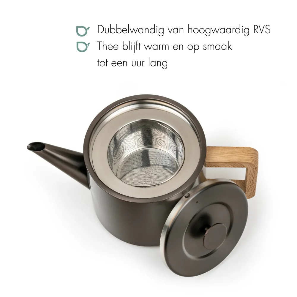 Bredemeijer - Dubbelwandige theepot Narvik - 1,1 liter - Metallic grijs - Met filter