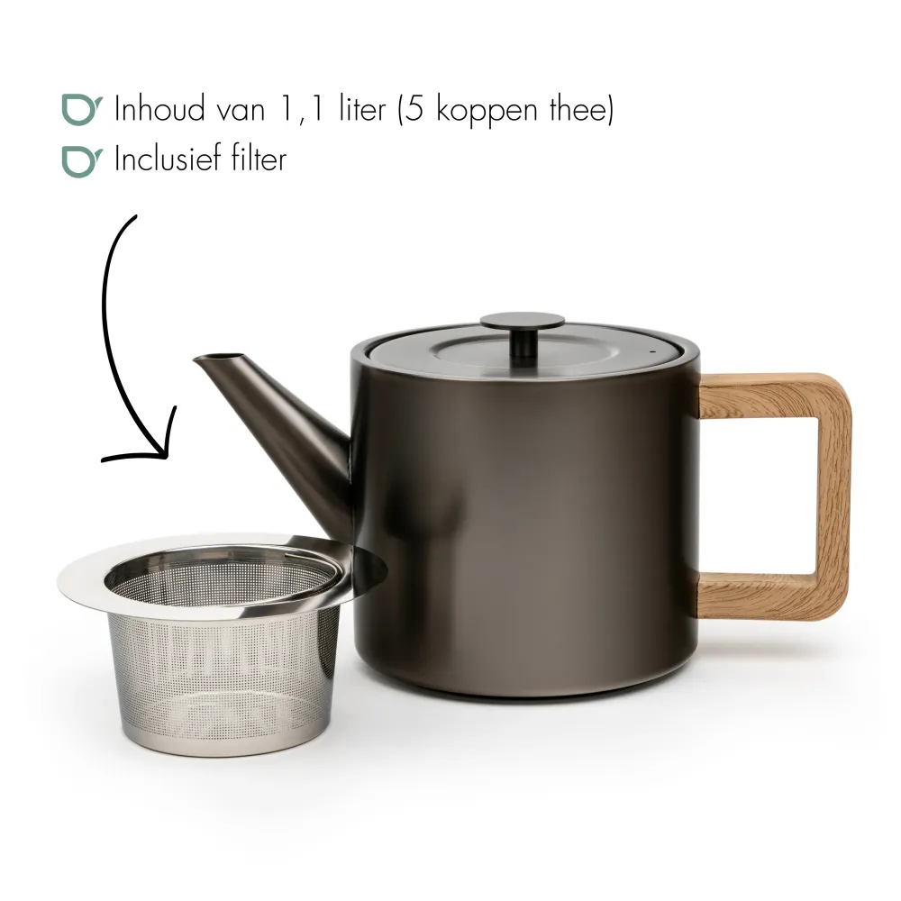Bredemeijer - Dubbelwandige theepot Narvik - 1,1 liter - Metallic grijs - Met filter