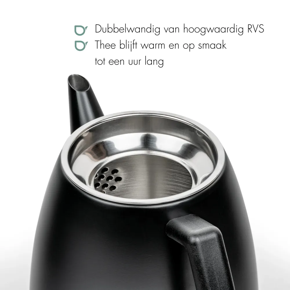Bredemeijer - Dubbelwandige theepot Odense - 1,1 liter - Mat zwart - Met filter