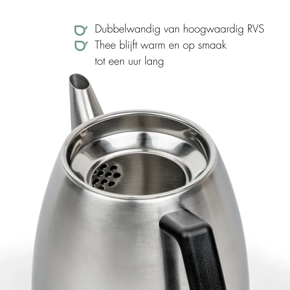 Bredemeijer - Dubbelwandige theepot Odense - 1,1 liter - Mat staal - Met filter