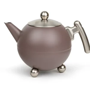 Bredemeijer - Duet® Bella Ronde – Dubbelwandige Theepot – 1,2 liter - RVS - Aubergine