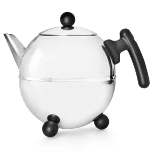 Bredemeijer - Duet® Bella Ronde – Dubbelwandige Theepot – 1,5 liter - RVS - Zwart beslag