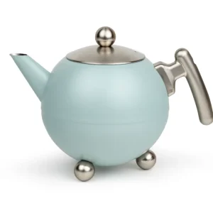 Bredemeijer - Duet® Bella Ronde – Dubbelwandige Theepot – 1,2 liter - RVS - Lichtblauw