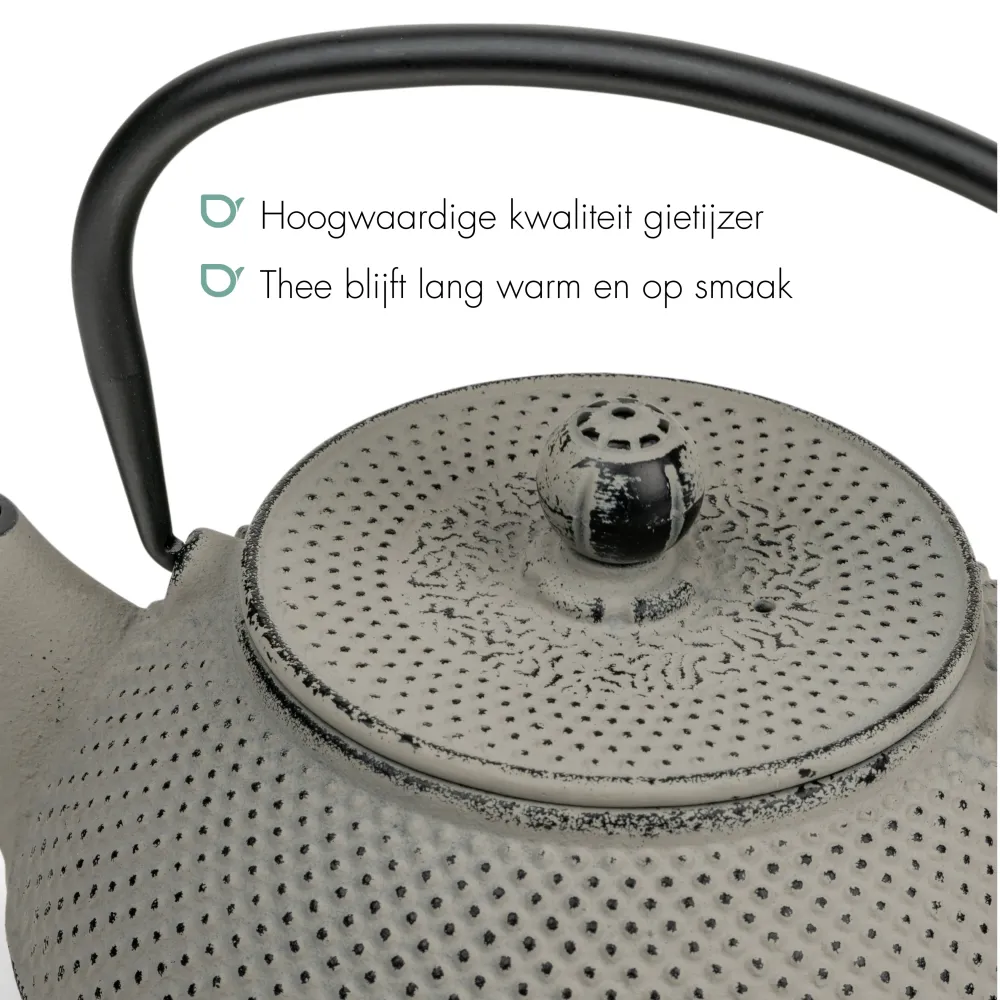 Bredemeijer - Gietijzeren theepot Jang - 0,8 liter - Betongrijs - Met filter
