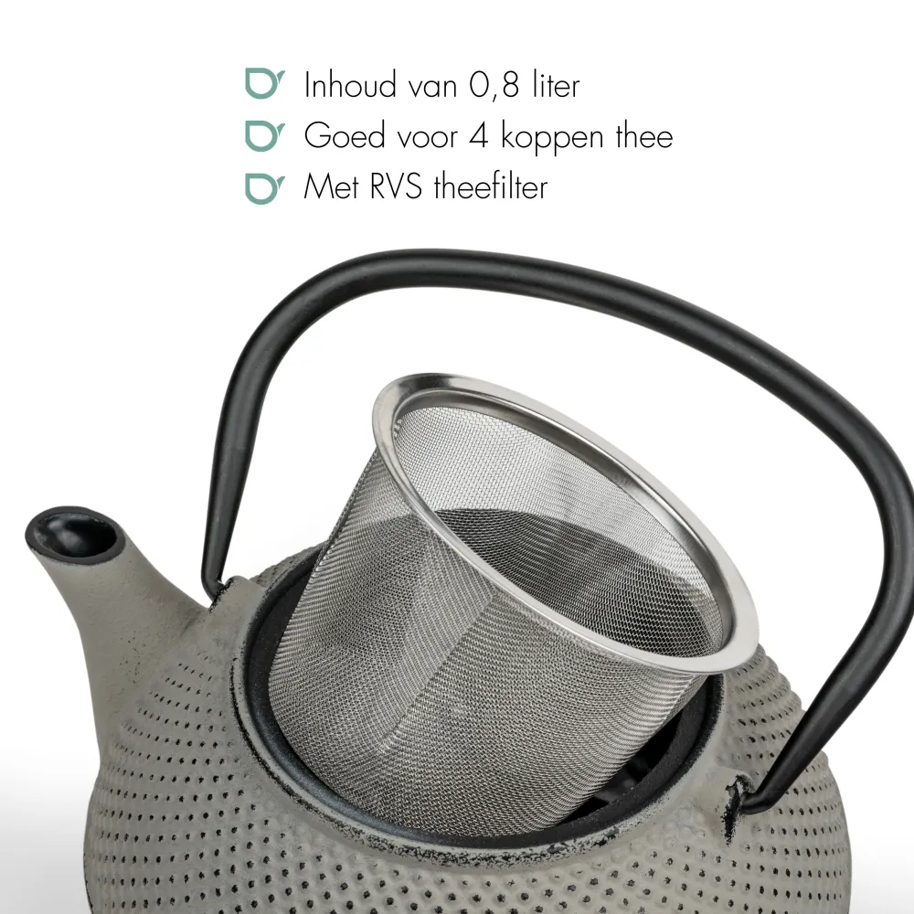 Bredemeijer - Gietijzeren theepot Jang - 0,8 liter - Betongrijs - Met filter