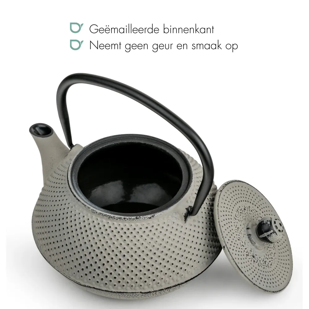 Bredemeijer - Gietijzeren theepot Jang - 0,8 liter - Betongrijs - Met filter