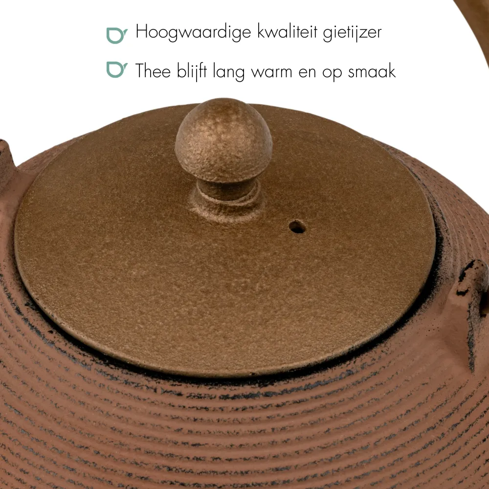 Bredemeijer - Gietijzeren theepot Sakura - 1,2 liter - Kastanjebruin - Met filter