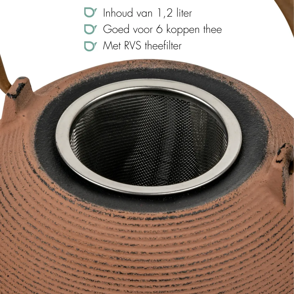 Bredemeijer - Gietijzeren theepot Sakura - 1,2 liter - Kastanjebruin - Met filter
