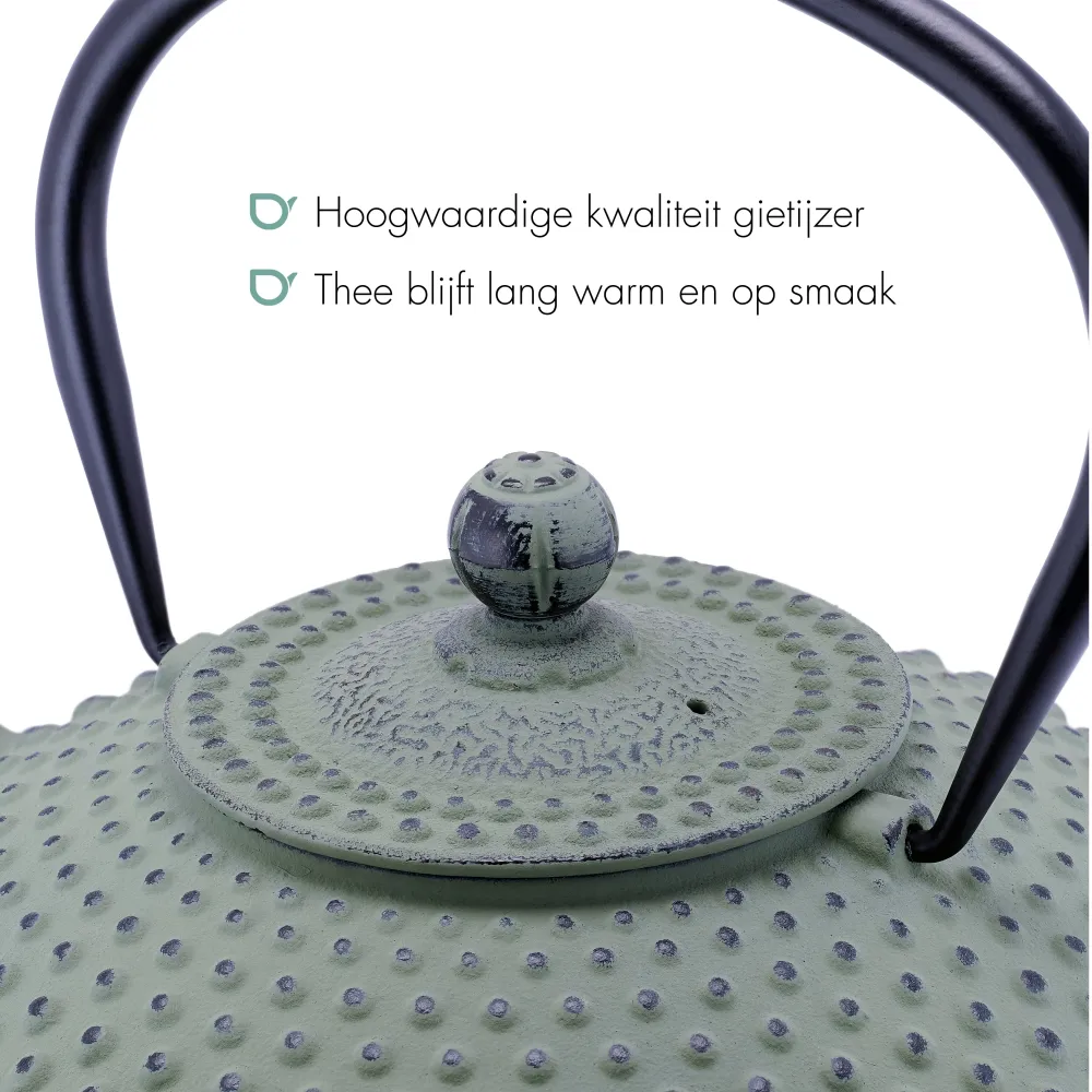 Bredemeijer - Gietijzeren theepot Xilin - 1,25 liter - Lichtgroen - Met filter