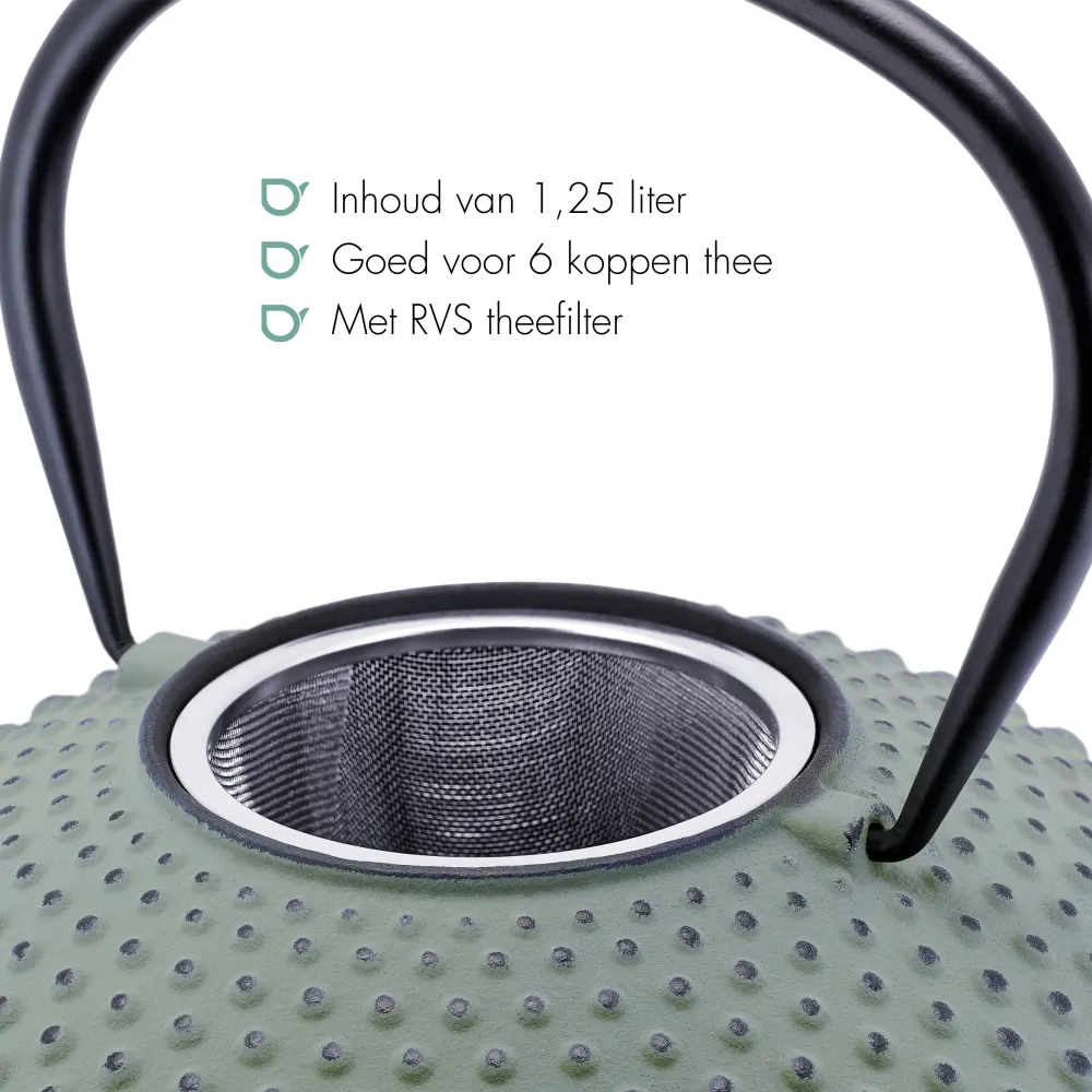 Bredemeijer - Gietijzeren theepot Xilin - 1,25 liter - Lichtgroen - Met filter