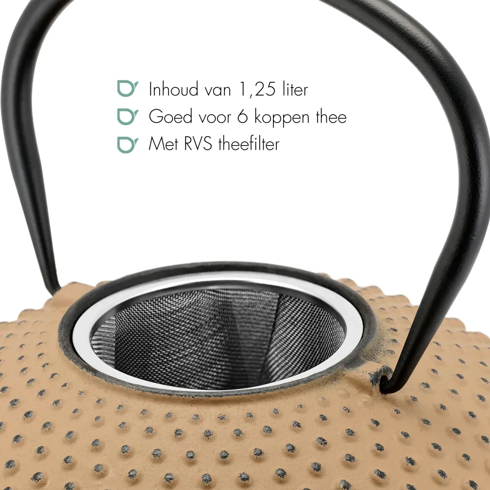 Bredemeijer - Gietijzeren theepot Xilin - 1,25 liter - Camel - Met filter
