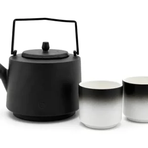 Bredemeijer Hubei Theeset 1,2L met 2 porseleinen mokken, zwart Zwart Mat Ijzer