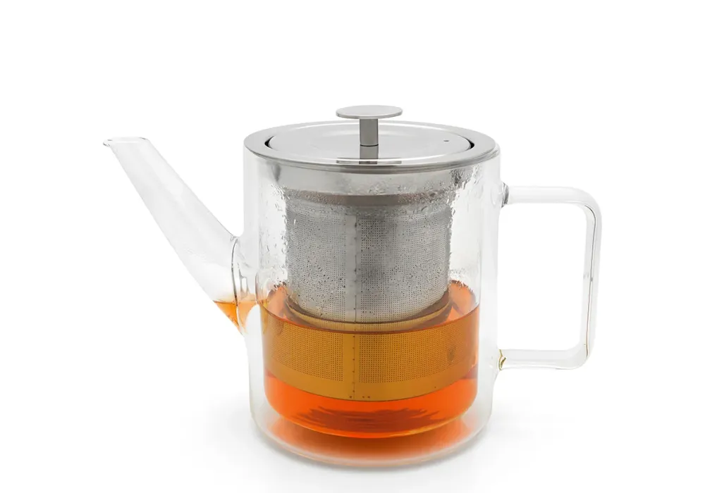 Bredemeijer San Remo Theepot Dubbelwandig Glas met filter 1l Transparant Glanzend Roestvrij staal 304