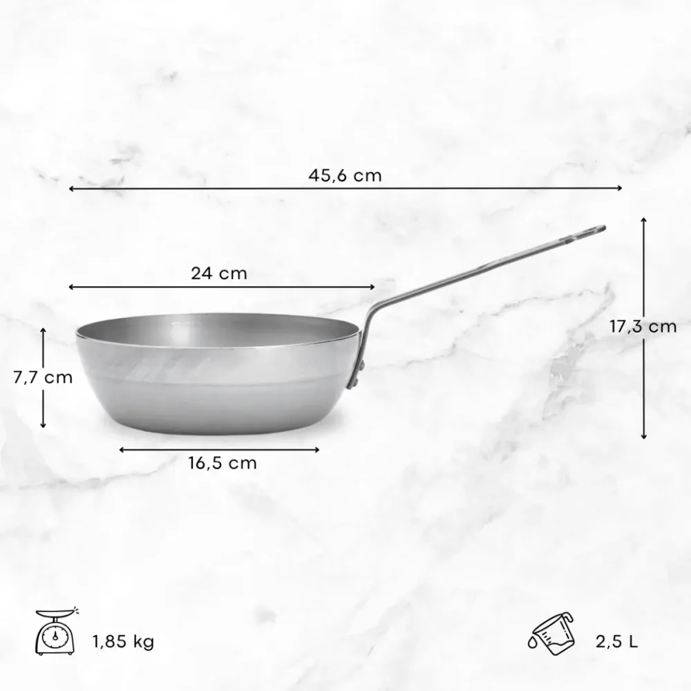 De Buyer Hapjespan / Sauteuse Mineral B - ø 24 cm / 2.5 liter - zonder anti-aanbaklaag