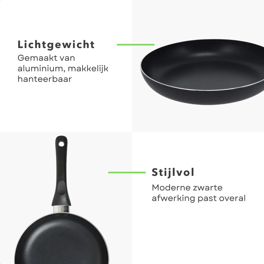 Cheqo® Aluminium Koekenpan 24 cm - Bakpan - Zwart - Geschikt voor Gas en Keramisch - Duurzaam en Anti-aanbak