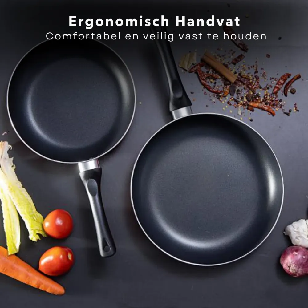 Cheqo® Aluminium Koekenpan 24 cm - Bakpan - Zwart - Geschikt voor Gas en Keramisch - Duurzaam en Anti-aanbak
