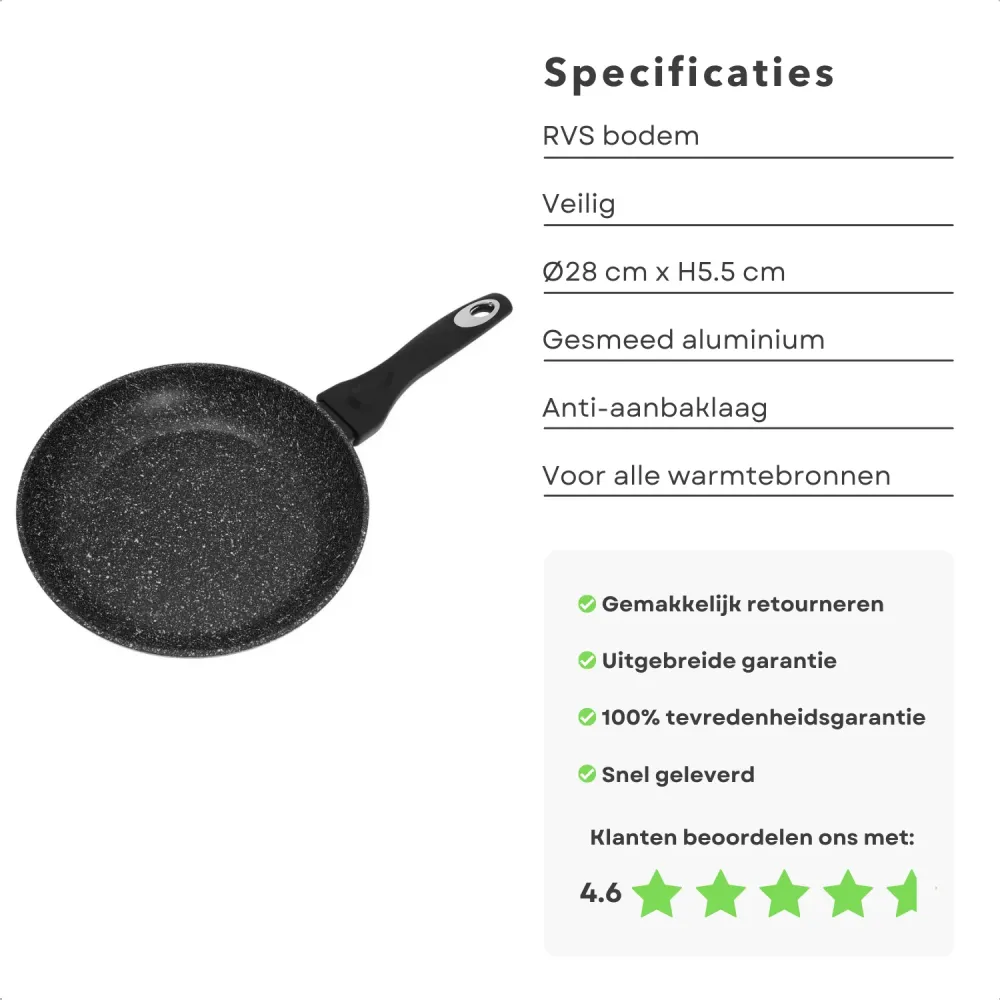 Cheqo® Aluminium Koekenpan - Ø28 cm - 5,5 cm Hoog - Voor Alle Warmetbronnen - Gas, Elektrisch, Keramisch, Inductie, Haloge...