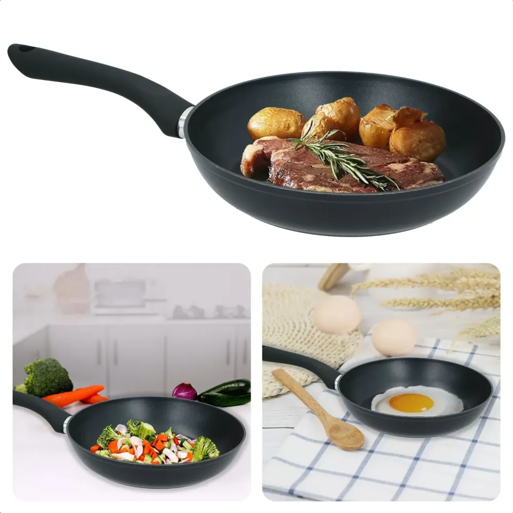 Cheqo® Grote Koekenpan 28 cm - Voor Alle Warmtebronnen - Soft Touch Handgreep - Gelijkmatige Warmteverdeling - Pannen - Ba...