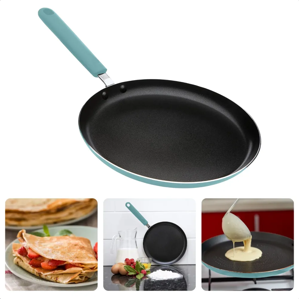 Cheqo® Hippe Pannenkoekpan - 24cm - Mint - Geperst Aluminium - Anti-aanbaklaag - Mintgroene Softtouch Handgreep - Geschikt...