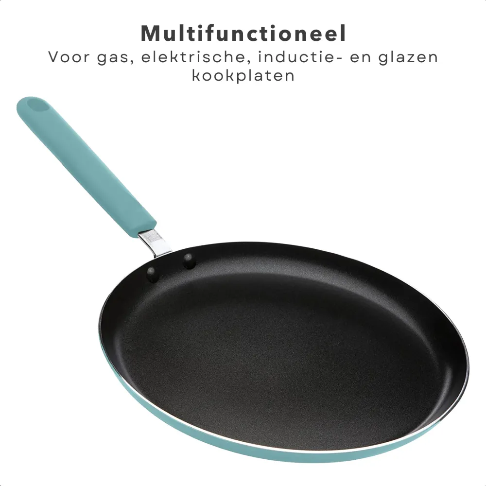 Cheqo® Hippe Pannenkoekpan - 24cm - Mint - Geperst Aluminium - Anti-aanbaklaag - Mintgroene Softtouch Handgreep - Geschikt...