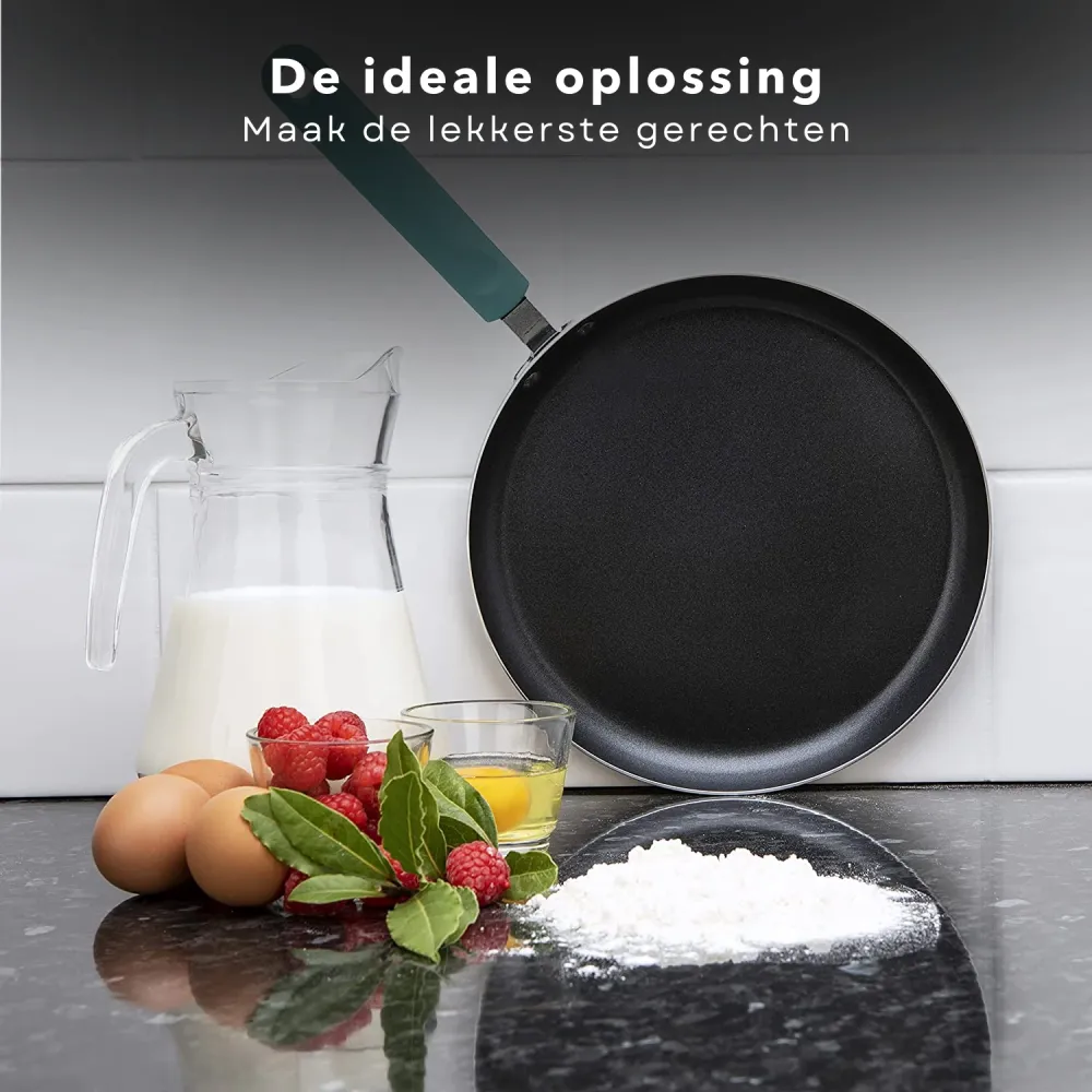 Cheqo® Hippe Pannenkoekpan - 24cm - Mint - Geperst Aluminium - Anti-aanbaklaag - Mintgroene Softtouch Handgreep - Geschikt...