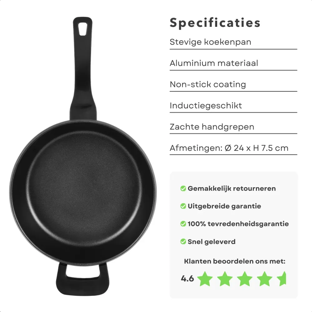 Cheqo® Inductie Diepe Koekenpan met Deksel - Aluminium Non-Stick - Hapjespan - Voor Alle Warmtebronnen - ø28 cm - 3.9L
